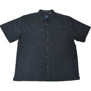 CARIBBEAN JOE Black Linen Blend Patterned Button Up Short Sleeve Shirt Size XXL